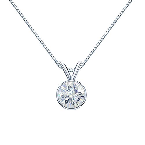 Platinum Round Bezel-set Solitaire Moissanite Pendant Necklace (1/2 to 3 1/2ct TGW, O.White) 16 to 18-inch by Diamond Wish