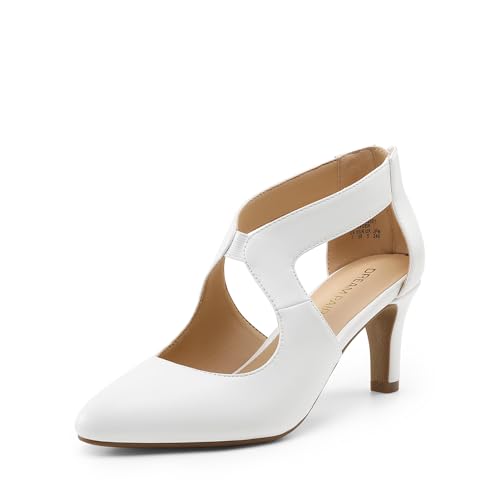 DREAM PAIRS Women's Pumps Closed Pointed Toe Kitten Heels Elegant Party Wedding Dress Shoes for Women,Size 8,White,DWUMPU2501