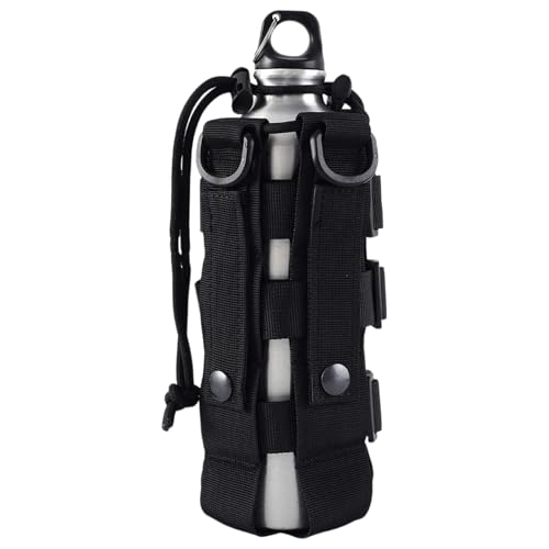 Colexy Bolsa táctica para Botellas de Agua, Ajustable Mochila Jaula para Botella de Agua, Material de Nylon con cordón, Adecuado para Correr, Senderismo,Ciclismo,Camping (Negro)