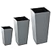 Lot de 3 pots de fleurs décoratifs - 4 combinaisons de tailles - 6 couleurs - En plastique brillant - Carré - Colonne de plantes (graphite, M)