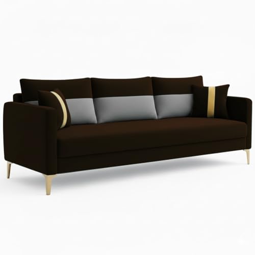 Image of FURNY Cassol 3 Seater Fabric Sofa Set (Light Grey-Brown) Premium Velvet Finish | Durable Comfort | Ideal for Living Room