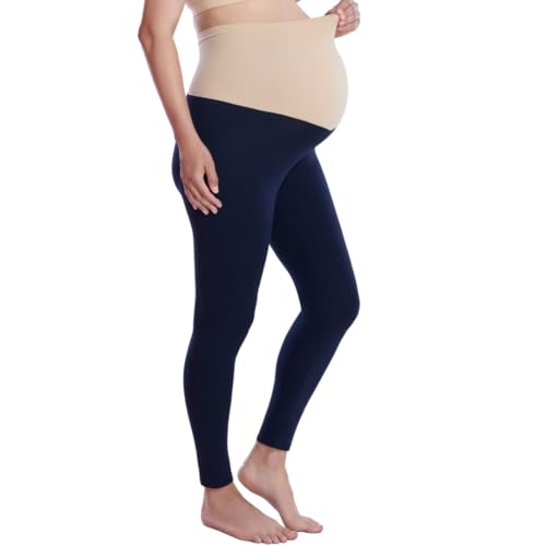 Motherhood Maternity Leggings elásticos Esenciales de Longitud Completa para Mujer, Ajuste Secreto sobre el Vientre, para Embarazo, Azul Marino, X-Small