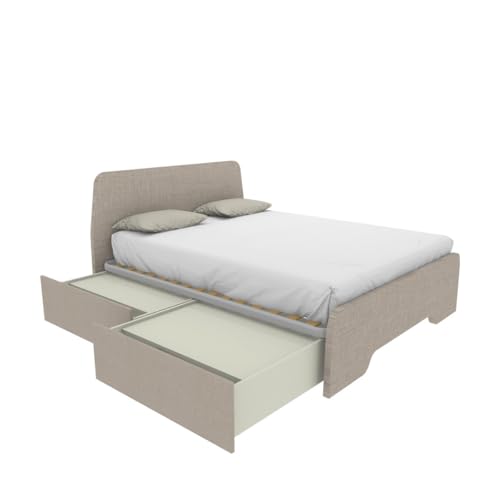 MOBILFINO CAMERETTE Cama de matrimonio 160 x 200 con cabeceros moldeados y cajones – Efecto tejido, izquierda