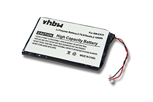 vhbw Batería Compatible con Sony NWZ E436F, NW E435F, NWZ E436, NW E435, NWZ E436FBLK Reproductor de música MP3 (570 mAh, 3,7 V, Li Poli)