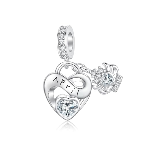 Image of Birthstone Charm 925 Sterling Silver Charms fits Bracelets and Necklace Pendant Bead Happy Birthday Charms Jewelry Present for Women Family Friends