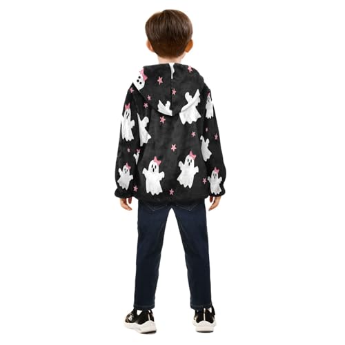 Cute Ghosts with Pink Bows Toddler Fleece Jacket Girl Boys Hooded Fleece Jacket Coat Warm Outwear Zip-up 3-10T4