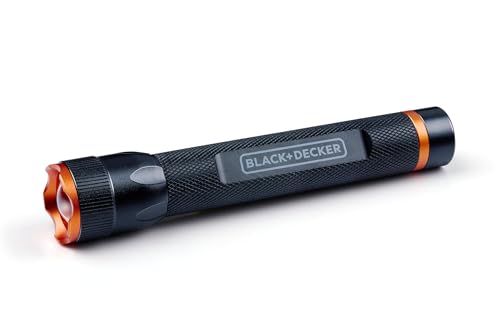 BLACK+DECKER Linterna LED de 110 lúmenes – Linterna de 3 W – Alcance de 100 metros – 3 modos de iluminación: alto, bajo, pulsante – negro/naranja