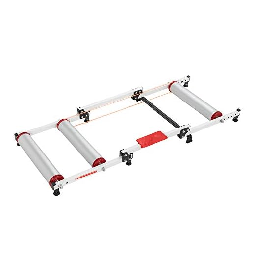 PEXMOR Foldable Indoor Bike Rollers Adjustable Bike Trainer Stand with Step Guard, Portable Aluminum Fitness Bicycle Roller for 24-28 Inch 700cc Road MTB Mountain Bikes with Resistance