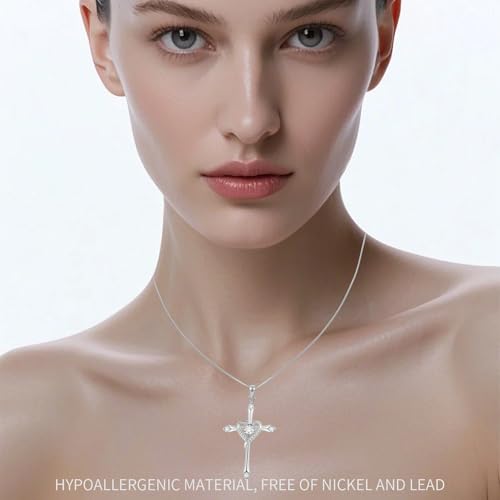 Cross Necklace for Women 925 Sterling Silver Cross Necklace Baptism Christian Gifts for Women April CZ Birthstone Necklace Religious Gifts with Bible Box Women'S Crucifix Jewelry with Snake Chain3