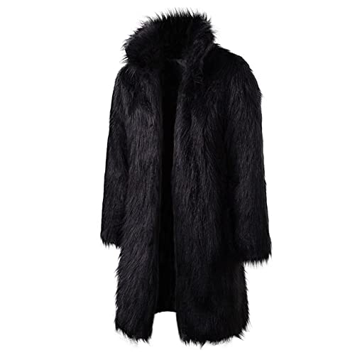 Image of Colf Men's Winter Fluffy Lapel Faux Fur Coat Jacket | Mens Faux Fur Jacket, Winter Long Overcoat, Long Sleeve, Fluffy, Thik Warm