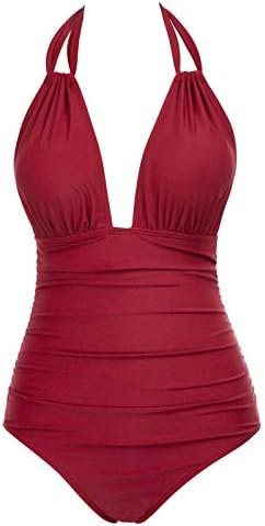 Zexxxy Women's Solid Swimsuit Deep V Push up High Cut Swimwear One Piece Burgundy XL