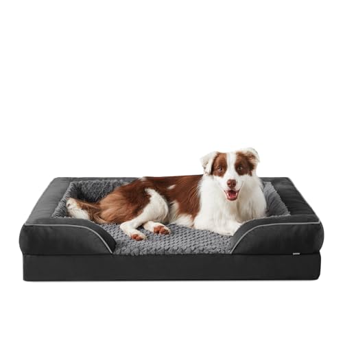 JOEJOY Letto ortopedico per cani di taglia media, divano per cani in memory foam, letto per cani ortopedico rimovibile e lavabile, 89x64x17 cm, cuccia per cani a forma di uovo antiscivolo, nero