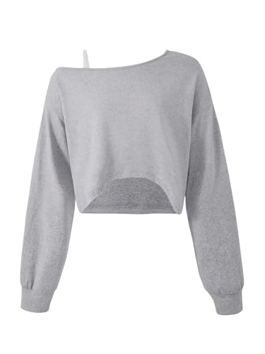 SOLY HUX Girl's Cold Shoulder Asymmetrical Neck T Shirts Long Sleeve Crop Tee Tops Fall Clothes