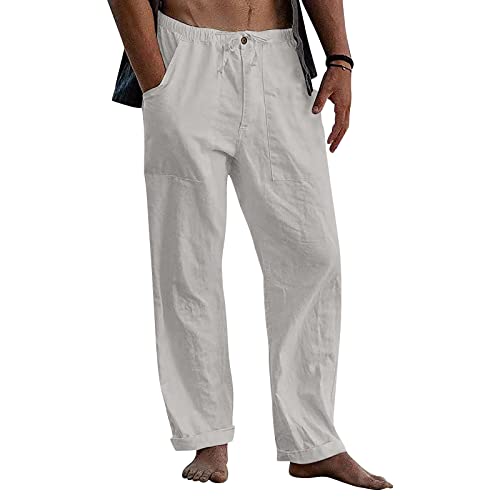 Cdiecer Mens Summer Pants Casual Beachwear Big and Tall Linen Pants Lightweight Pants Drawstring Pants with Pockets