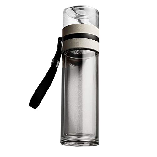 sunnymi Tea Kettle Cup, Double Glass Water Bottle Tea Water Separation Insulated Walled Vacuum - BPA Free Gym Cycling Running Non-slip