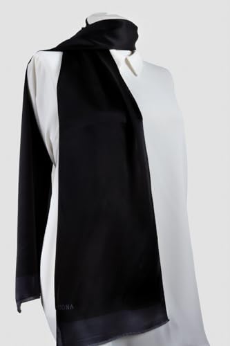 100% Silk Head Scarf for Women - 12"x27" / 30 * 170cm, Hair Scarves Satin Head Scarf Bandanas Square, Black Silk 80004