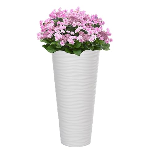 MELTOM Pflanzkübel Slim Rund 3D Effekt - Wellen - Farbe: Weiß mit Herausnehmbaren Einsatz, DxH: 40 x 79 cm, Hoch