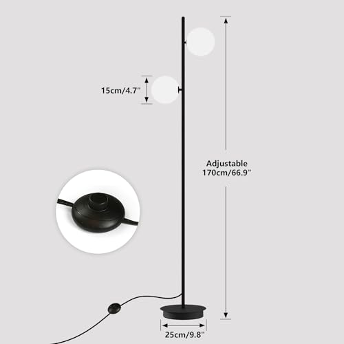 Image of Black Floor Lamp 2-Light Modern White Frosted Glass Freestanding Lamp Mid Century Globe Floor Lamps for Vintage Standing Pole Lamp for Bedroom Living Room Hotel
