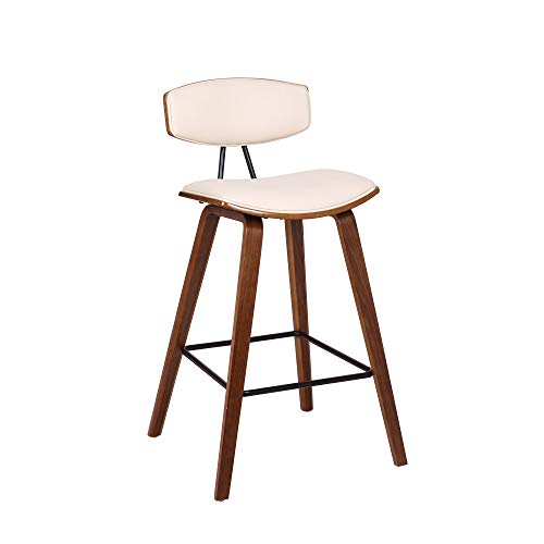 Armen Living Fox Multi Color Option Faux Leather Kitchen Barstool with Walnut Wood Frame and Black Powder Coated Footrest, 26" Counter Height, Cream,LCFOBAWACR26