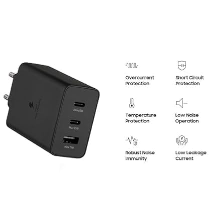 Image of Original 65W Fast 3-in-1 Trio Port Charging Adapter for Sam-Sung | S24 Ultra / S24 / S24 Plus / S23 Ultra / S23 (Only Adapter) (DEC74)