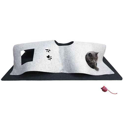 Katzenspielmatte mit Tunnel aus Filz – Faltbar & Interaktiv für Katzen, Welpen & Kleintiere