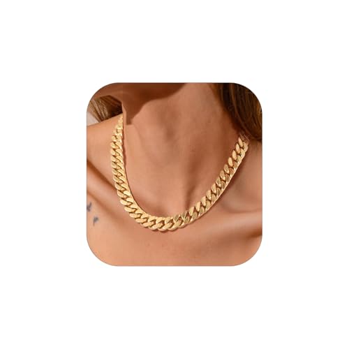 FindChic Chunky Cuban Link Chain for Women, Silver/Gold Plated Ch...