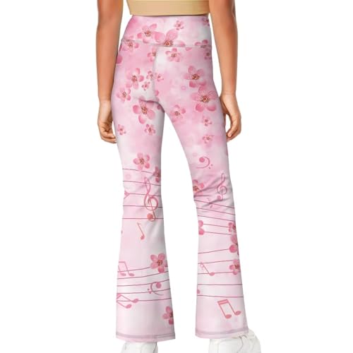 Cherry Blossom Leggings for Girls Stretch Musical Note High Waist Tummy Control Workout Dance Bootcut Yoga Pants4
