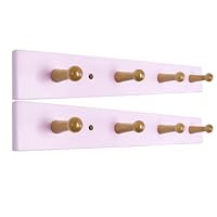 AMAPON Wall Mounted Coat Hooks 16 Inch Wooden Coat Rack 2Pcs 4 Pegs Hats Rack Entryway Bedroom Office Clothes Hats Keys Purses (Pink)