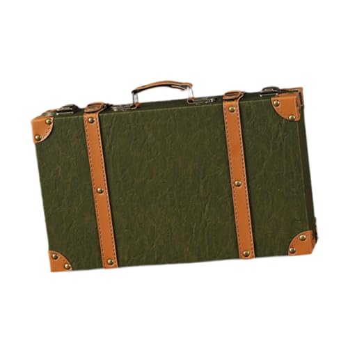 Fiocias Maleta Vintage, Caja Decorativa Baúl de Madera, Esquinas de Cuero, Asa Resistente, Interior de Tela No Tejida, Adecuada Para Almacenamiento, Decoración de Escaparate y Fotografía, Verde Oscuro