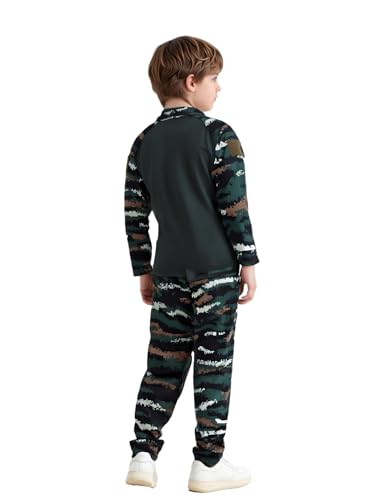 Unisex Kids 2Pcs Tracksuit Camouflage Print Military Training Clothing Sportswear Short Sleeve Top with Pants B Green 13-14 Years2