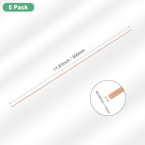 M METERXITY 5 Stück Kupfer Rundstab 1,5mm Durchmesser 30cm Länge T2 Lager Massiver Kupferstab Drehbankstange für Metallhandwerk DIY/Garten/Industrie/Dekoration Reines Rohr