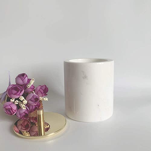 Stoneplus Natural Marble Cosmetics Cotton Swab Ball Holder, Seasoning Box, Ring Storage Box With Lid (Gold White) #TOP5