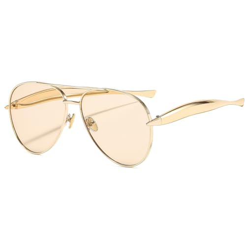 YAMEIZE Retro 70s Pilot Sunglasses Women Men Square 70s Sunglasses Retro Pilot Double Bridge Vintage Shades Trendy UV400