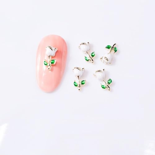 qbodp 20 Pcs Valentine's Day Nail Charms, Fashion Nail Ornaments, Flower Decorations for Nail, Nail Supplies Nail Art Decoration Accessories,White