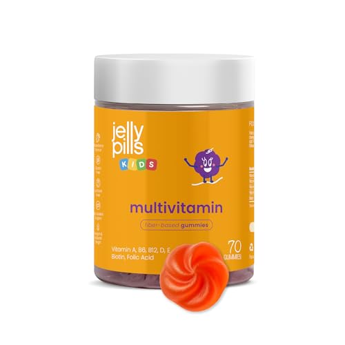 Jelly Pills Gominolas 14 Multivitaminas y Minerales Niños - 70 Gummies Veganas para 2 meses - Sin Azúcares Añadidos - Con Vitaminas A, B, C, D y E + Zinc + Biotina + Ácido Fólico - Sabor Fresa natural