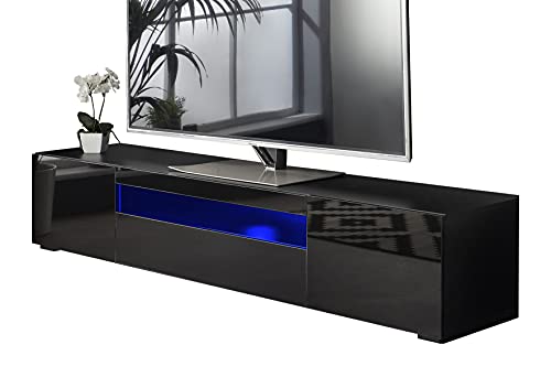 Mmt Furniture Designs Ltd Modern Black 78.7" Matt Gloss Modular Tv Cabinet With Blue Led Lights For 50 55 60 65 70 75 80 Inch Led Lcd Plasma Tv #TOP3