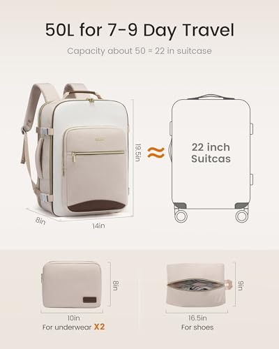 Image of LOVEVOOK 50L Travel Backpack for Women & Men, Airline Approved Carry On Luggage with 3 Packing Cubes, TSA Overnight Bags, Waterproof Personal Item Bag, Weekender Essentials Backpacks fits 17 inch Laptop