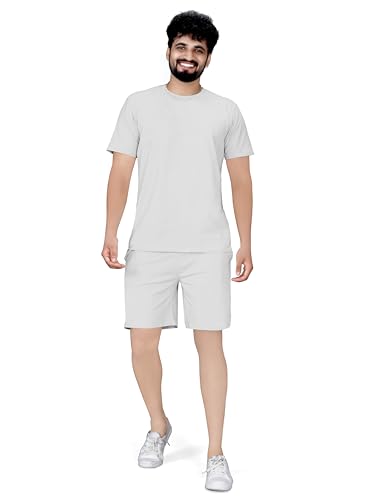 Image of ELLITI Cotton Blend Solid Casual Round Neck Half Sleeve Oversized Co-ord Set Men's, Pyjama Set, Sleepwear Loungewear T-Shirt and Shorts Combo for Men, Night Wear for Men, Night Suit for Men's