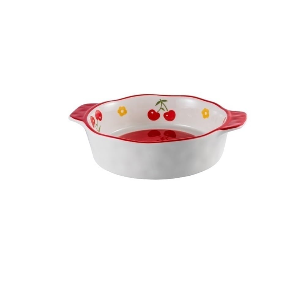 OLSKFUH Kitchen 1000Ml Double Ear Ceramic Circular Oven With Baking Plate, Cheese Baked Rice Salad, Deep Mouth Cooking,Red
