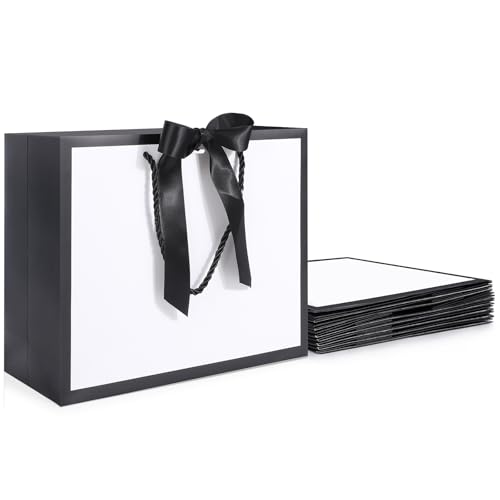 Pochette cadeau blanc-noir pour mariage fête anniversaire grand sac papier 10 pièces