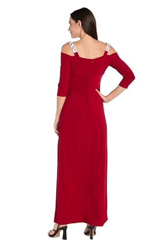Image of R&M Richards Women's Long Off Shoulder Formal Dress W /Rhinestone Straps, Sweetheart Neckline & Side Slit