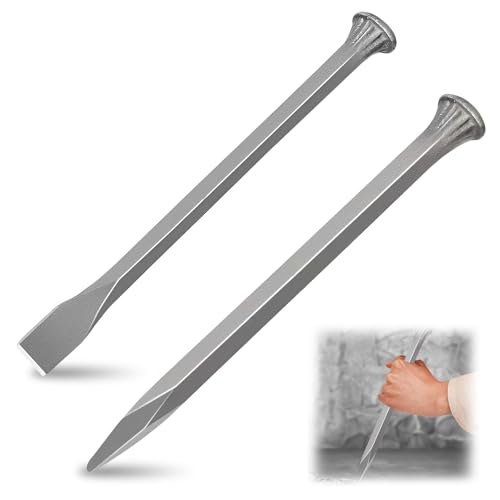 2-Teiliges Hochgekohlter Stahl Meißel Set 25 cm Stechbeitel Fliesemeißel Stemmeisen Set Enthalten Flachmeißel Spitzmeißel für Metallbearbeitung Holz Stein Beton und Mehr