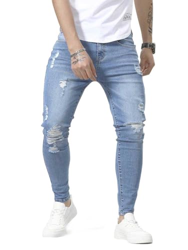 HUNGSON Men's Ripped Skinny Jeans Stretchy Slim Fit Jeans Pants for Men