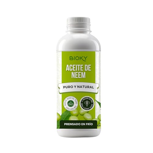 Bioky Aceite de Neem Puro 1 Litro - 1ª Presión en Frío, 100% Natural, Virgen y Sin Aditivos - Varios Formatos de 250ML a 20L