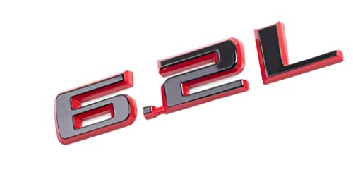 Image of 2X 6.2L Emblem 3D Hood Body Style Badge Logo Sticker Nameplate Replacement for 19-22 Silverado 1500 Sierra Camaro (Black&red)