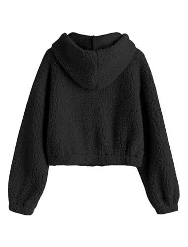 ZAFUL Women's Hooded Zip Up Faux Shearling Fluffy Teddy Jacket Coat