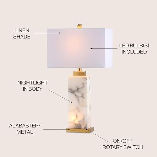 JONATHAN Y JYL6201A Elizabeth 27.5" Alabaster LED Table Lamp Coastal Contemporary Bedside Desk Nightstand Lamp for Bedroom Living Room Office College Bookcase LED Bulb Included, White/Gold Leaf - Image 3