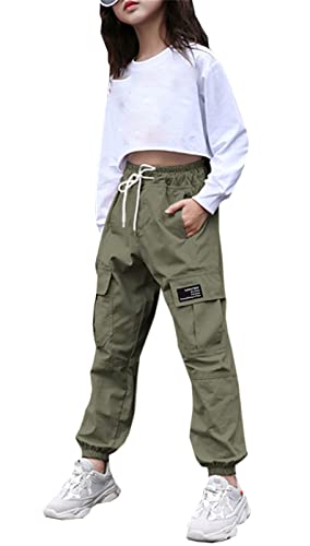 Sangtree Women's Cargo Pants Elastic Waist Drawstring Tapered Jogger Pants With Pockets For Women,Army Green,S #TOP3