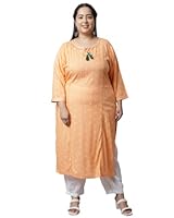 Rajnandini Women's Rayon Slub Jaipuri Bandhani Printed Plus Size Kurti (JOPLJPR13X-5XL_Orange_5XL)