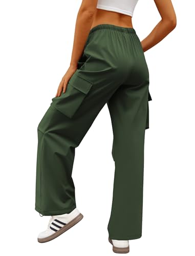 Womens Cargo Pants Elastic Waist Wide Leg Parachute Pants with 4 Pockets Baggy Hiking Trousers Travel Y2K Waterproof3
